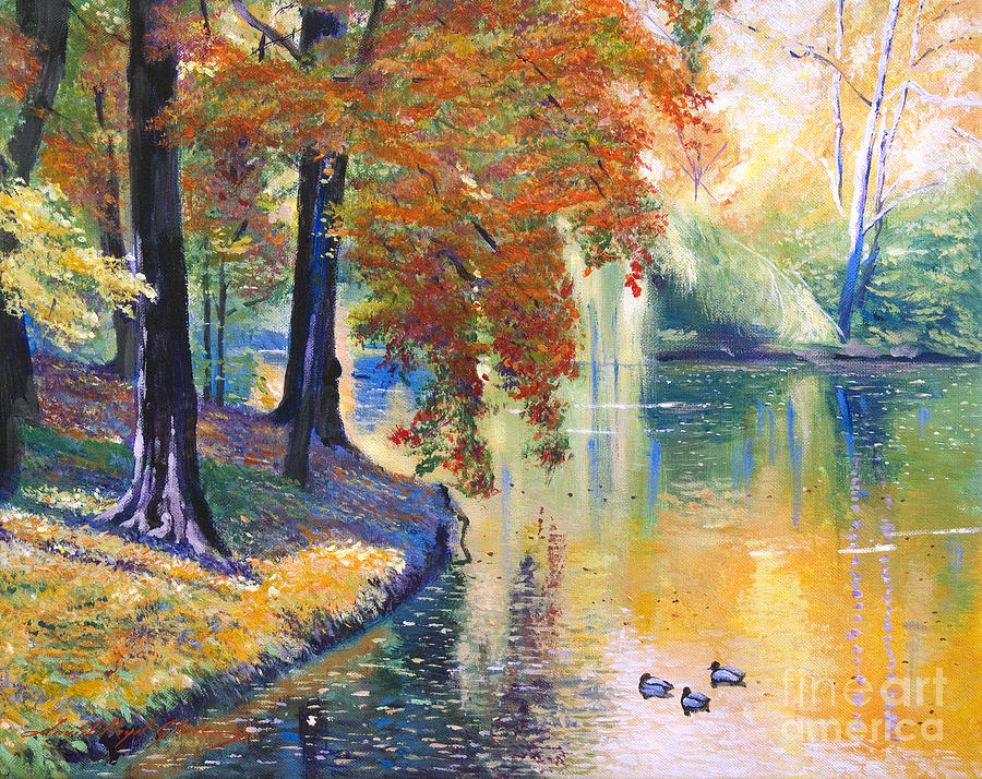 900x714 Duck Pond Painting By David Lloyd Glover - Duck Pond Painting
