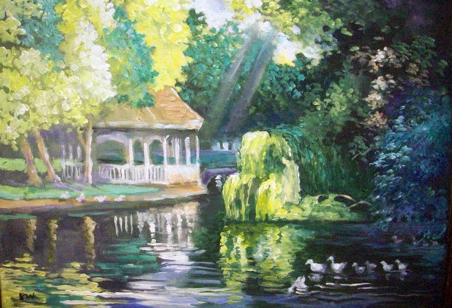 900x614 Duck Pond Stephens Green Park Dublin Painting By Paul Weerasekera - Duck Pond Painting