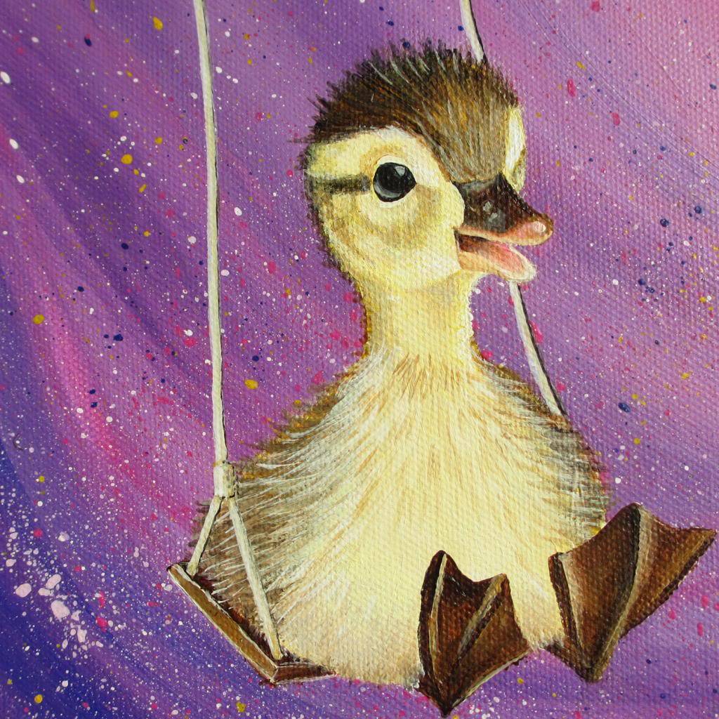 1024x1024 47] Duckling On Swing Painting - Duckling Painting