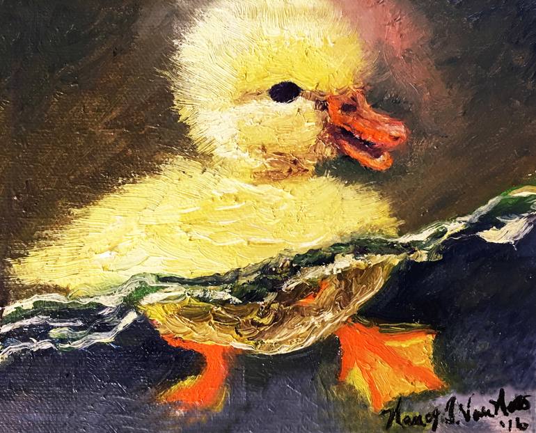 770x622 Saatchi Art Duckling Dug Original Oil Painting Framed Gold - Duckling Painting