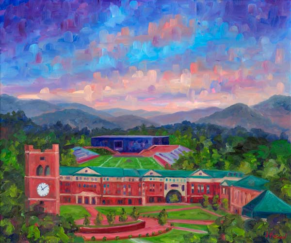 600x500 Unc Old Well, Ncsu Bell Tower Painting, Duke Chapel Print, Wcu And Ecu - Duke University Painting