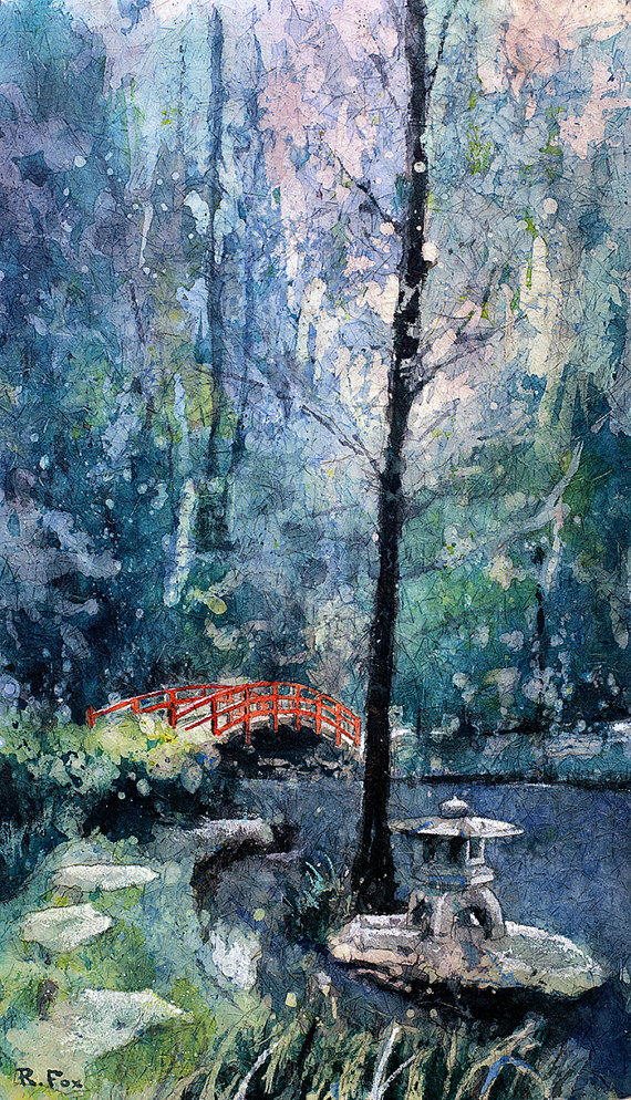 570x994 Watercolor Painting Of Red Bridge - Duke University Painting