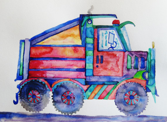 570x418 Dump Truck Watercolor Painting Original Watercolor Painting - Dump Truck Painting