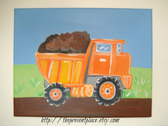570x428 Hand Painted Dump Truck Paintingconstruction Themed Wall - Dump Truck Painting