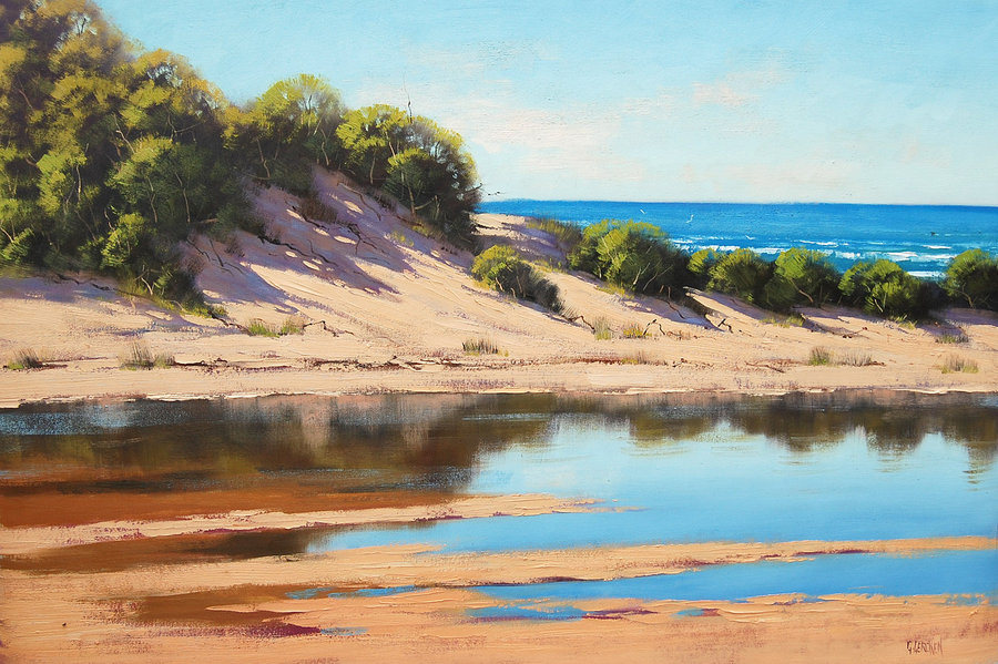 900x599 Coastal Sand Dunes Painting By Artsaus - Dune Painting