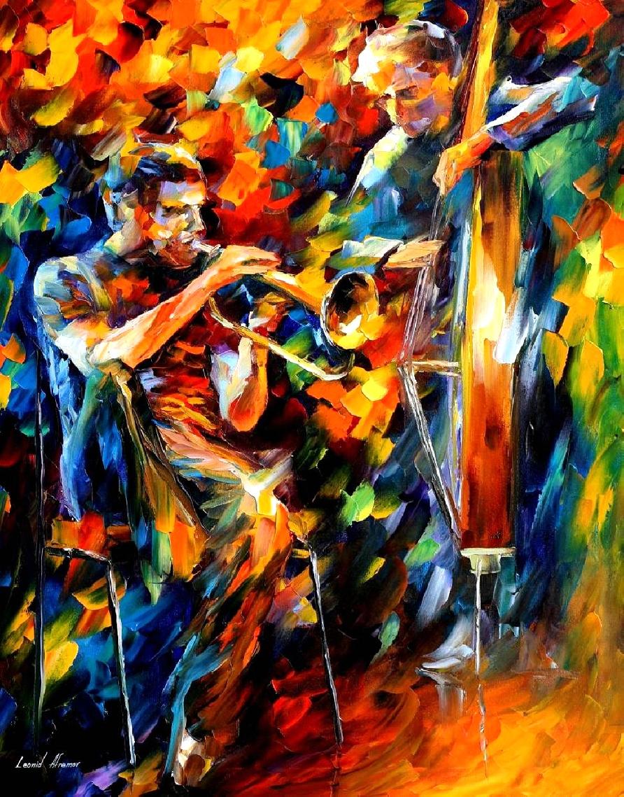 892x1139 Jazz Duo Palette Knife Oil Painting On Canvas Art By Leonid - Duo Painting