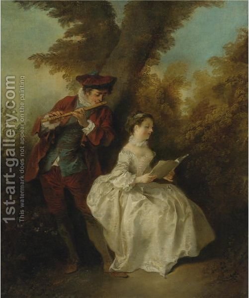 501x600 Le Duo, A Young Man Playing The Flute And A Young Woman Singing - Duo Painting