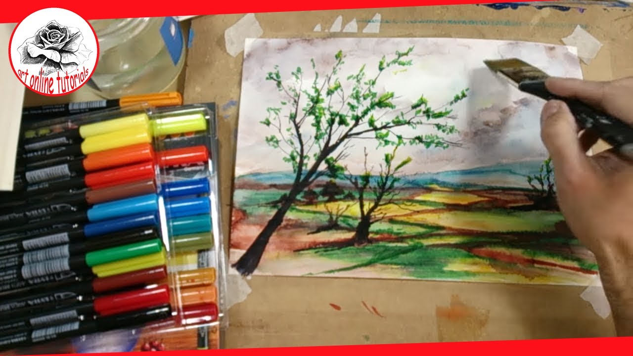 1280x720 Watercolor Landscape With Lyra Aqua Brush Duo Landscape Painting - Duo Painting