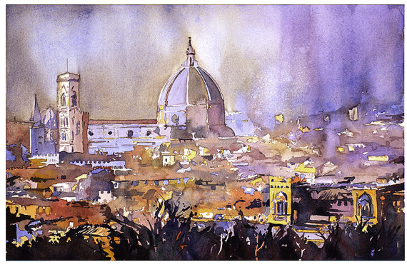 570x374 Florence Cityscape Painting W Basilica Duomo Firenze - Duomo Florence Painting