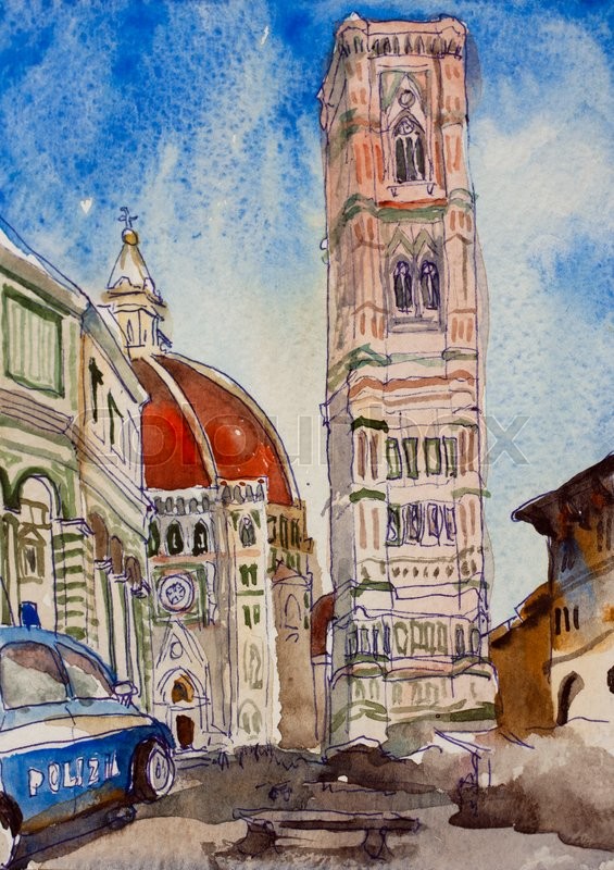 565x800 Florence Duomo Watercolor Postcard Painting, Italy Architectural - Duomo Florence Painting