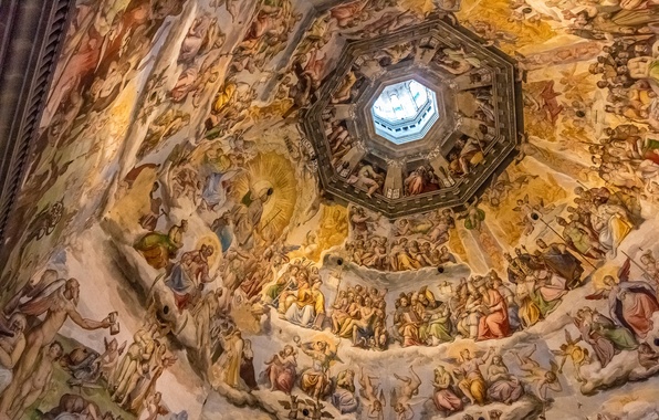 596x380 Wallpaper Italy, Florence, Mural, Dome, Painting, Duomo, - Duomo Florence Painting