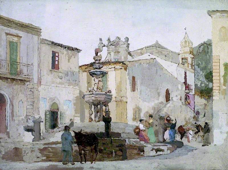 800x597 Piazza Del Duomo, Taormina, Sicily, Looking Up To The Carmine - Duomo Painting