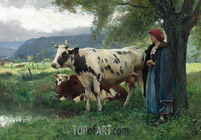 400x279 Peasant Woman With Cows Julien Dupre Painting Reproduction - Dupre Painting
