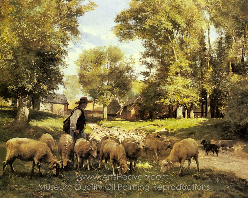820x656 Reproduction Painting Julien Dupre A Shepherd And His Flock, Hand - Dupre Painting