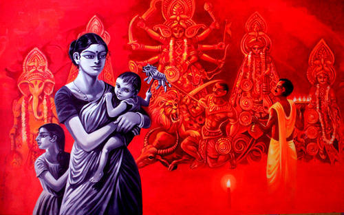 500x312 Durga Painting, Indian Painting - Durga Painting