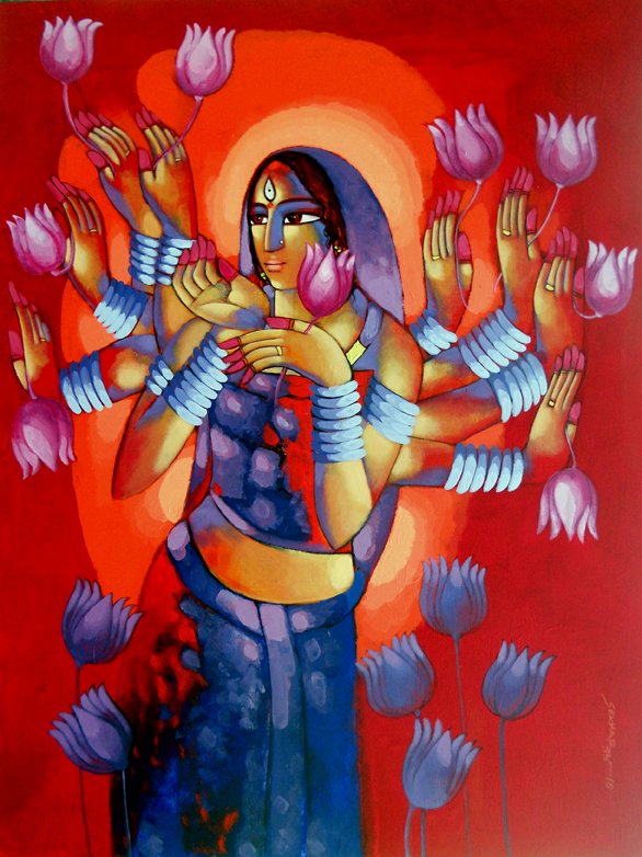 586x782 Durga By Artist Sekhar Roy Figurative Art Acrylic Paintings - Durga Painting