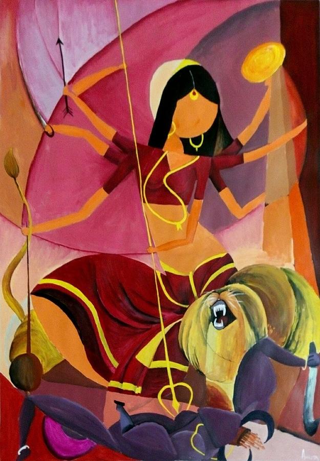 625x900 Goddess Durga Painting By Amrita M - Durga Painting