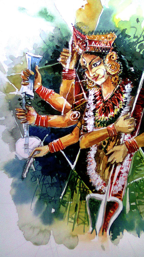 504x900 Goddess Durga Painting By Debapriya Ghosh - Durga Painting