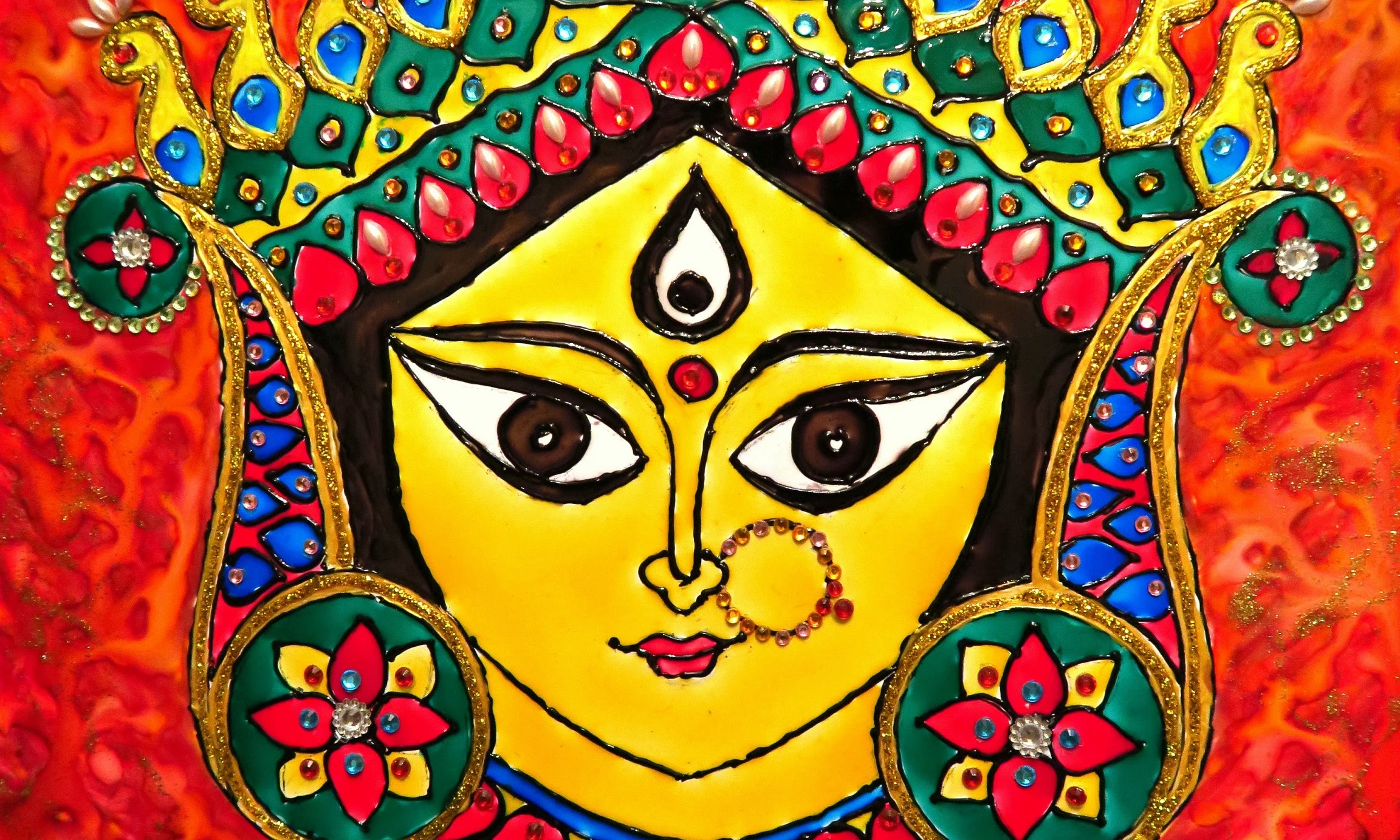 2304x1383 How To Do Glass Painting On Acrylic Board Durga Art Detail - Durga Painting