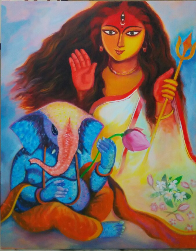 675x863 Maa Durga, Love, Painting, Art4lyf, Online Art Shop - Durga Painting