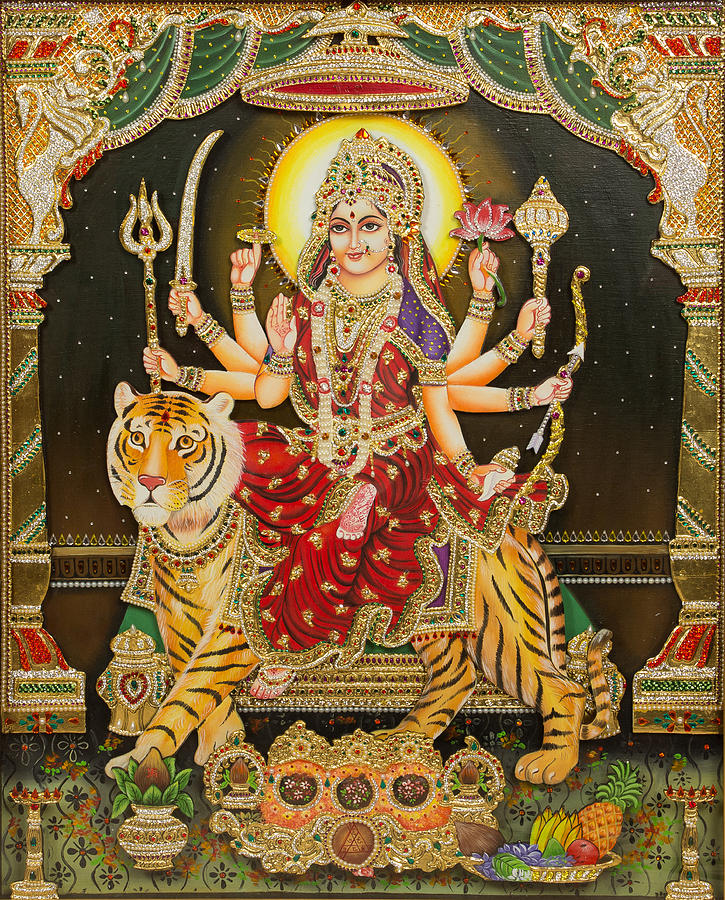 725x900 Maa Durga Painting By Vijay Krishna Maram - Durga Painting