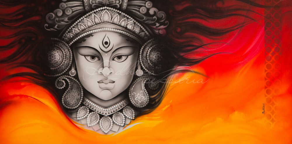 1000x496 Radhika Seksaria's Supreme Acrylic On Canvas Art, Posters - Durga Painting