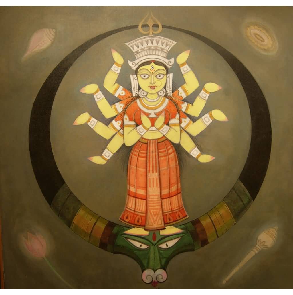 1024x1029 Maa Durga Painting Graphic For Share On Facebook.jpg - Durga Painting