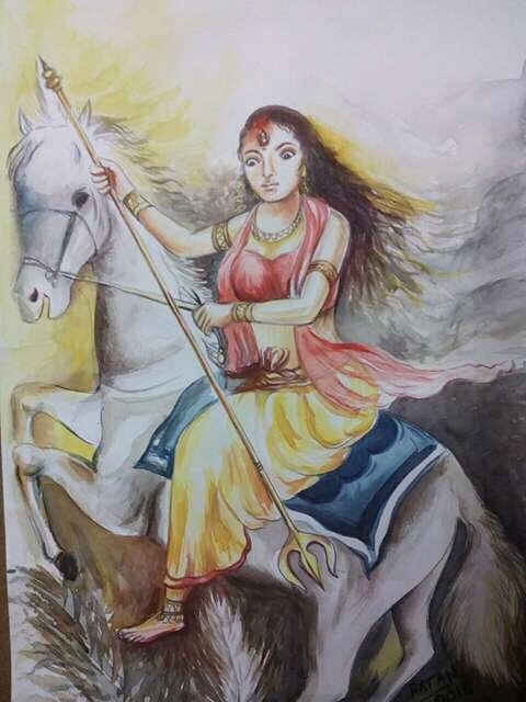 480x640 Buy Maa Durga On Horse Handmade Painting By Ratan Kumar Debnath - Durga Painting