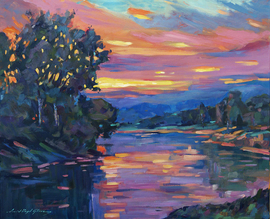 900x729 Dusk River Painting By David Lloyd Glover - Dusk Painting