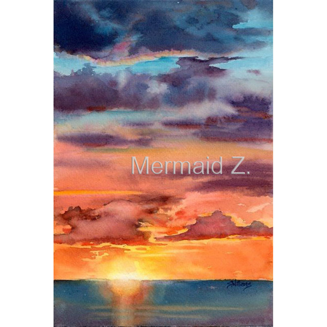 640x640 Hand Painted Abstract Oil Painting Dusk On The Sunset Watercolour - Dusk Painting