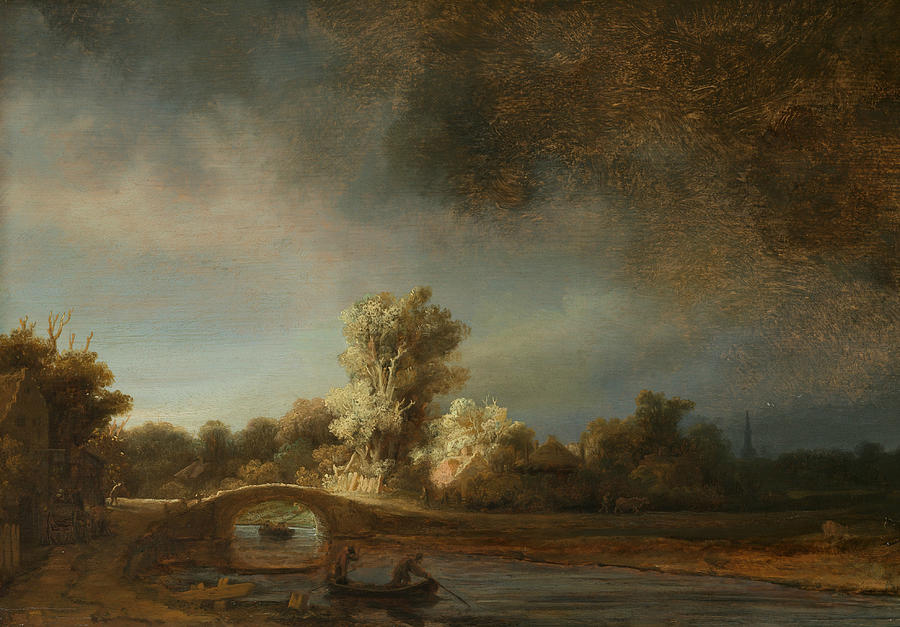 900x627 Landscape With A Stone Bridge Painting By Rembrandt - Dutch Landscape Painting