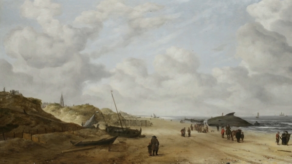 600x337 Conservation Uncovers Beached Whale In 17th Century Dutch Painting - Dutch Landscape Painting