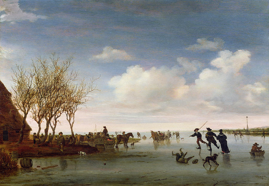 900x623 Dutch Landscape With Skaters Painting By Salomon Van Ruysdael - Dutch Landscape Painting