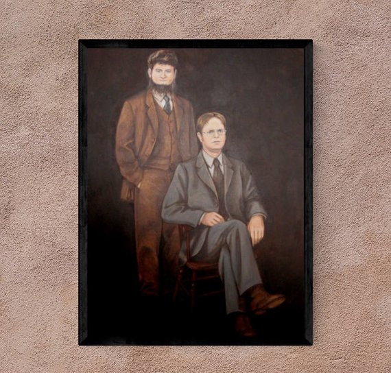 570x544 The Office Wall Art Portrait Of Dwight Schrute And Mose - Dwight Painting The Office