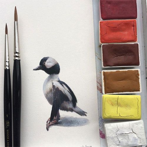 500x500 Miniature Bird Painting From Bird By Bird Project By Dina Brodsky - E Brodsky Cow Painting