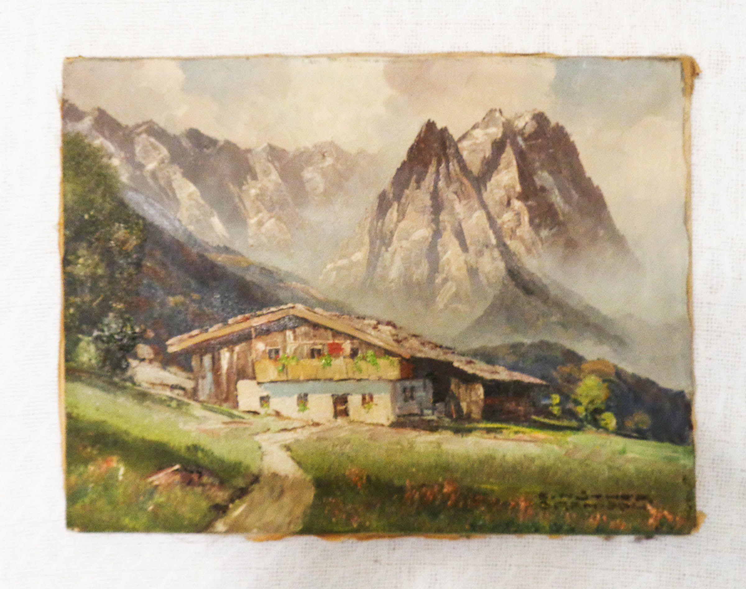 2400x1896 Original Oil On Canvas By E. Huther (German) Scene Of Village - E Brodsky Cow Painting