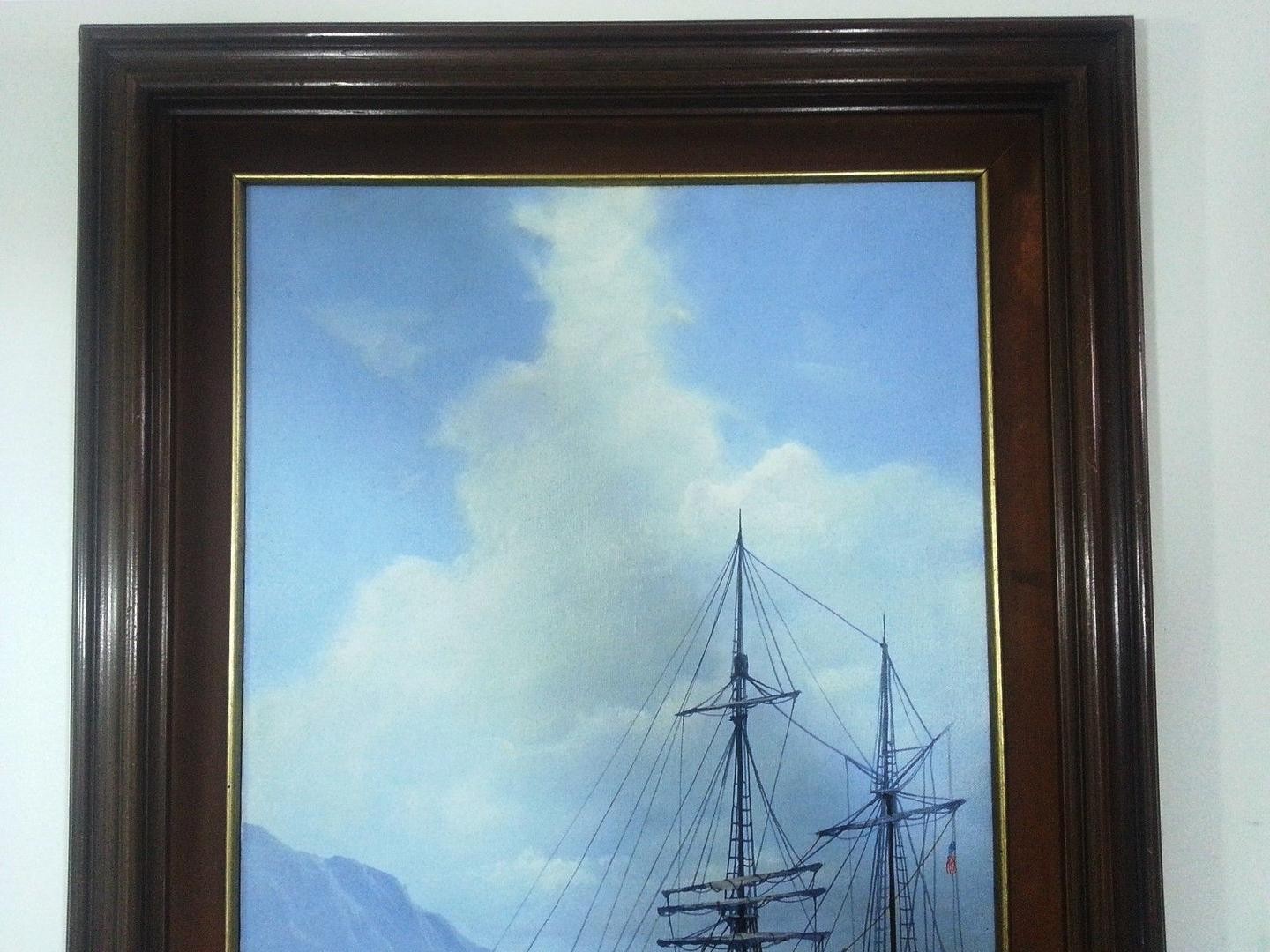 1440x1080 George E. Lee Painting Original Oil Sheltered Harbor Nautical - E Lee Painting
