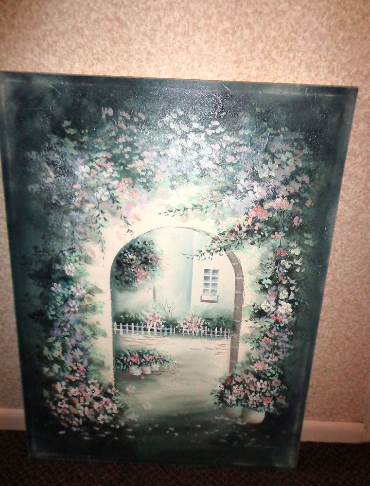 761x1000 Vintage Floral Archway Acrylic Painting Signed By E. Lee - E Lee Painting