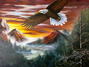 300x225 Bald Eagle Flying Painting By Erma Clarkson - Eagle Flying Painting
