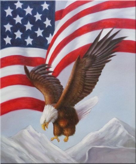 456x547 Bald Eagle Flying By American Flag Oil Painting Animal Naturalism - Eagle Flying Painting