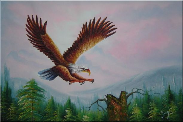 612x408 Bald Eagle Over Forest Oil Painting Animal Naturalism 24 X 36 - Eagle Oil Painting