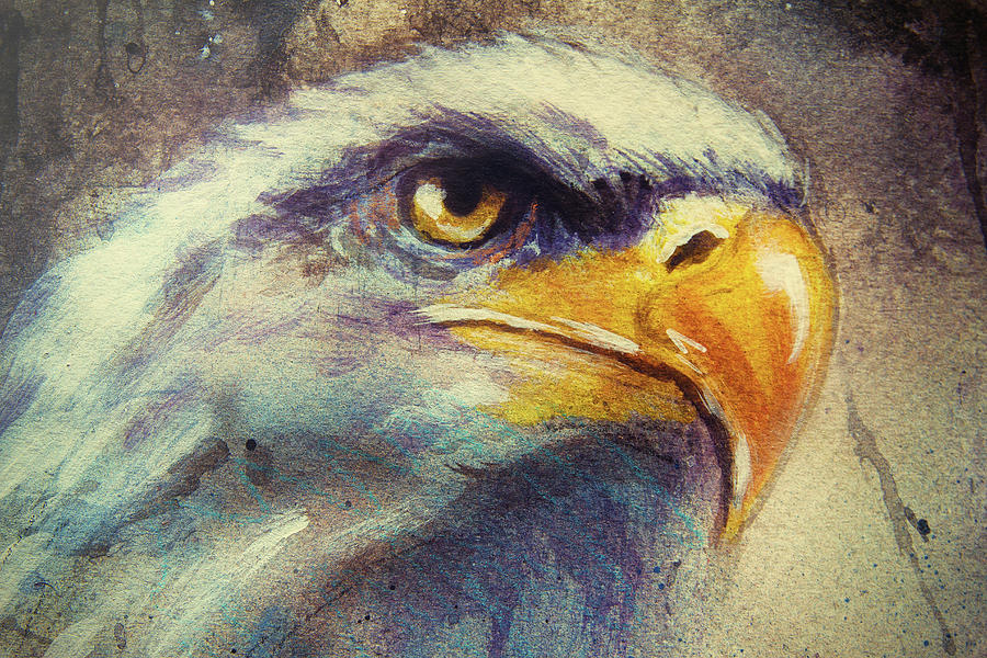 900x600 Painting Of Eagle On An Abstract Background, Color With Spot - Eagle Painting Abstract