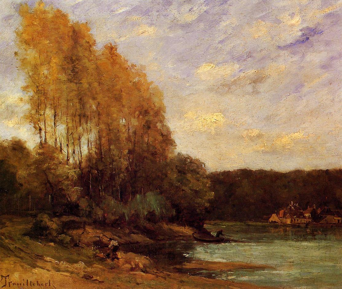 1113x942 Early Autumn On A Lake - Early Autumn Painting