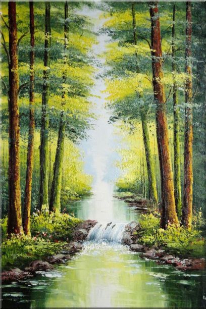 408x612 Framed Small Waterfall In Early Autumn Oil Painting Landscape Tree - Early Autumn Painting