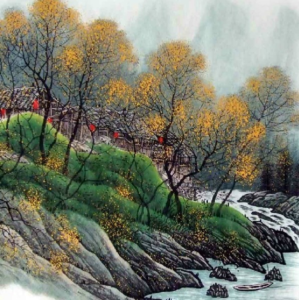 597x600 Chinese Traditional Painting Landscape The Early Autumn - Early Autumn Painting