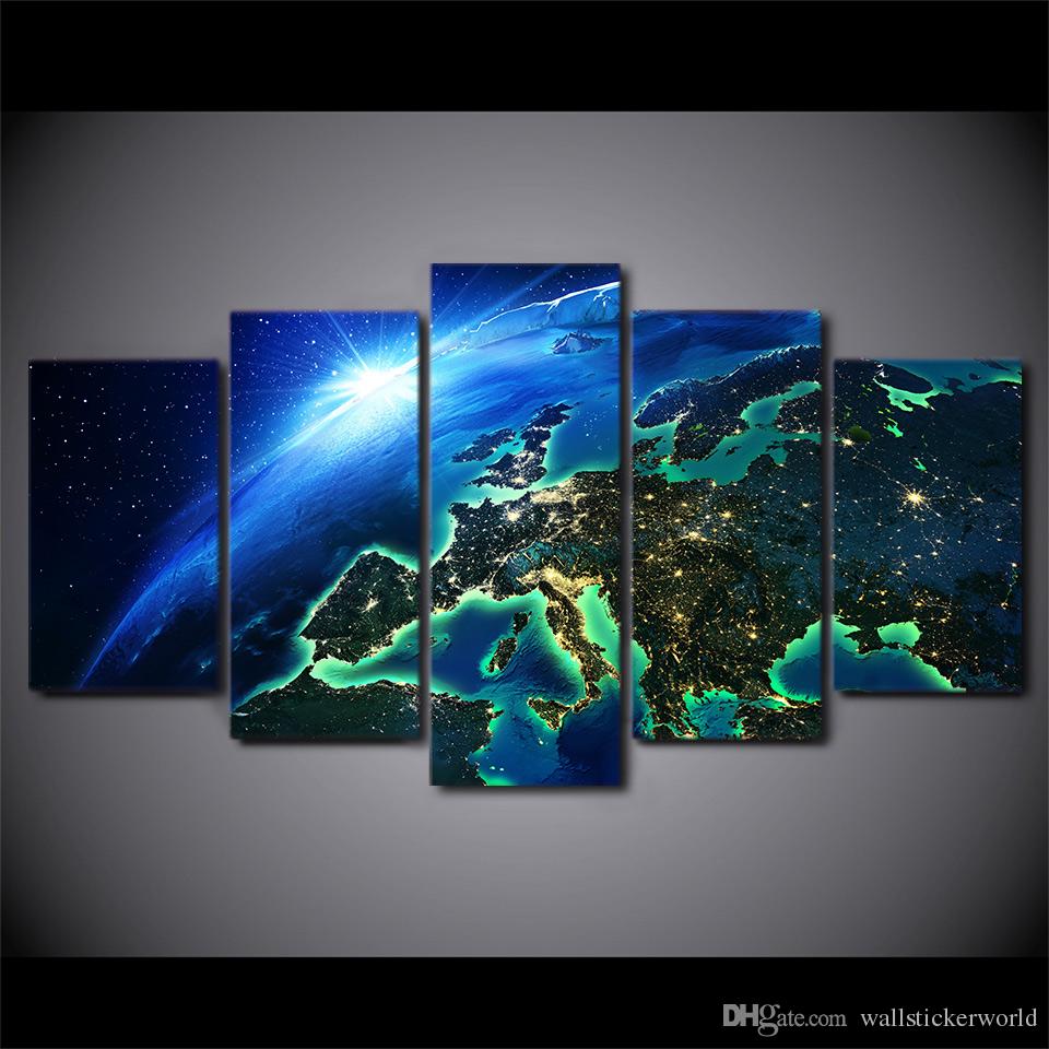 960x960 2018 5 Panel Hd Printed Framed Blue Earth Horizon Universe Wall - Earth Canvas Painting