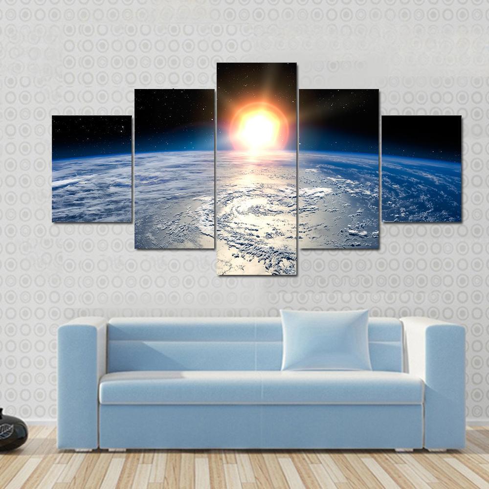 1000x1000 Shining Sun On Planet Earth Multi Panel Canvas Wall Art - Earth Canvas Painting