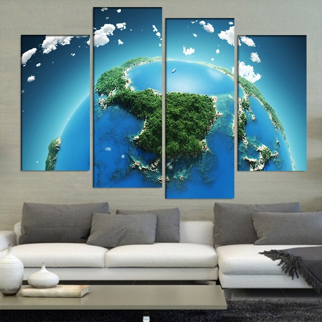 640x640 4 Pcsset Large Abstract Green Blue Planet Earth Canvas Print - Earth Canvas Painting