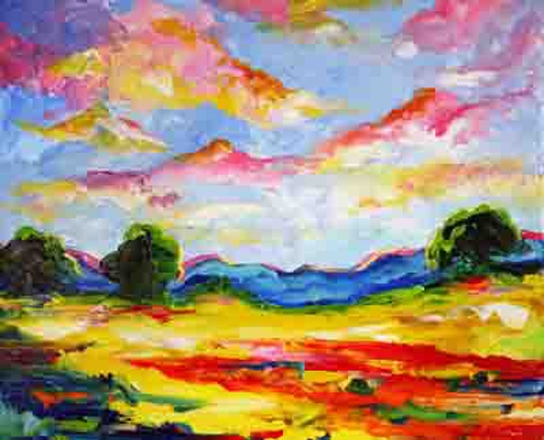 600x485 Day Break Earth Day Contemporary Landscape Art Palette Knife - Earth Day Painting