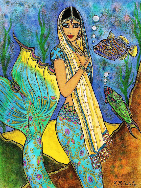 570x758 East Indian Mermaid Multicultural Mermaids Amp Ocean Views - East Indian Painting